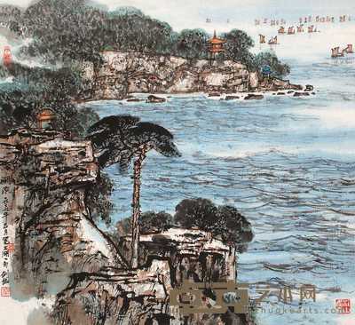 秦剑铭 1979年作 湖滨 立轴 44.4×48.5cm